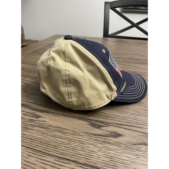 Chevrolet American Flag Blue Tan Hat Trucker Tacky Back Adjustable Cap EUC LNC - Picture 4 of 8